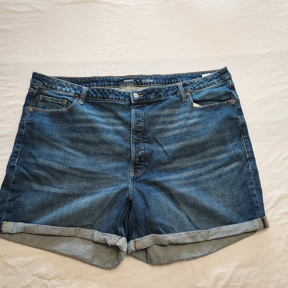 Old Navy OG Straight High Rise Denim Shorts Womens 28 Blue Button Fly Cuffed 5in